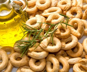 Close up shot of Italian taralli, traditional bakery product isolated on white