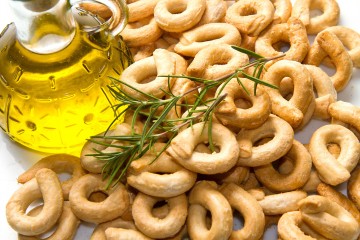 Close up shot of Italian taralli, traditional bakery product isolated on white