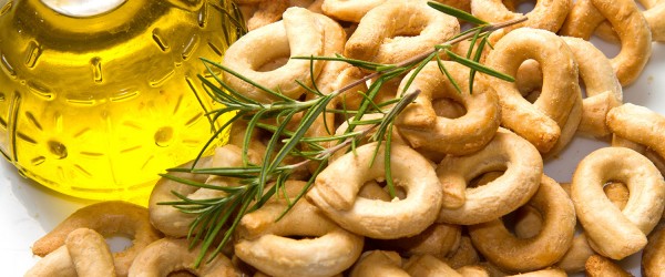 Close up shot of Italian taralli, traditional bakery product isolated on white